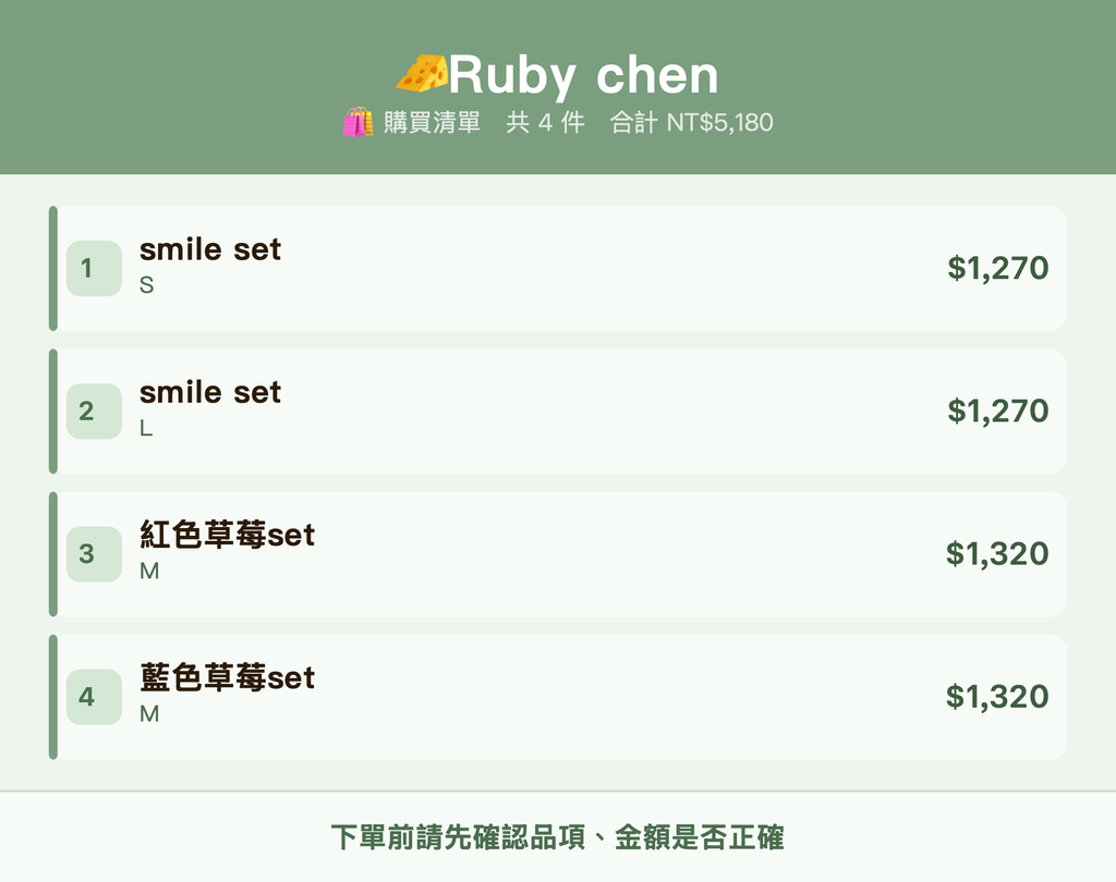 🧀Ruby chen_購買清單