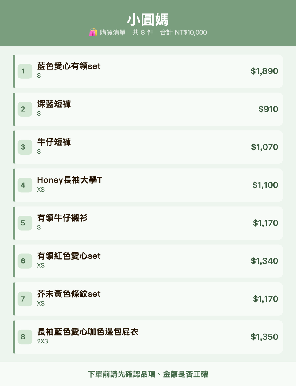 小圓媽_購買清單