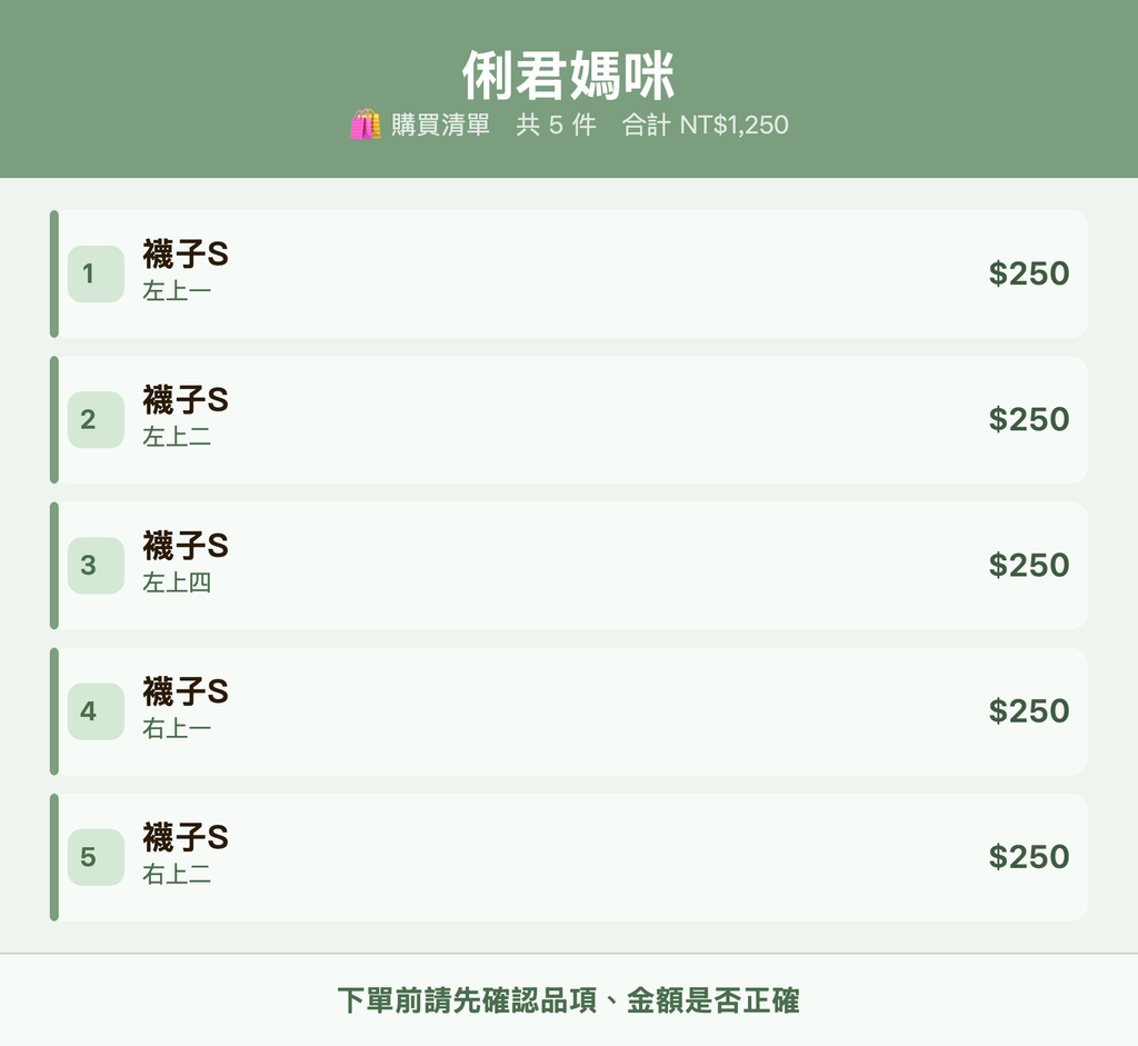 俐君媽咪_購買清單