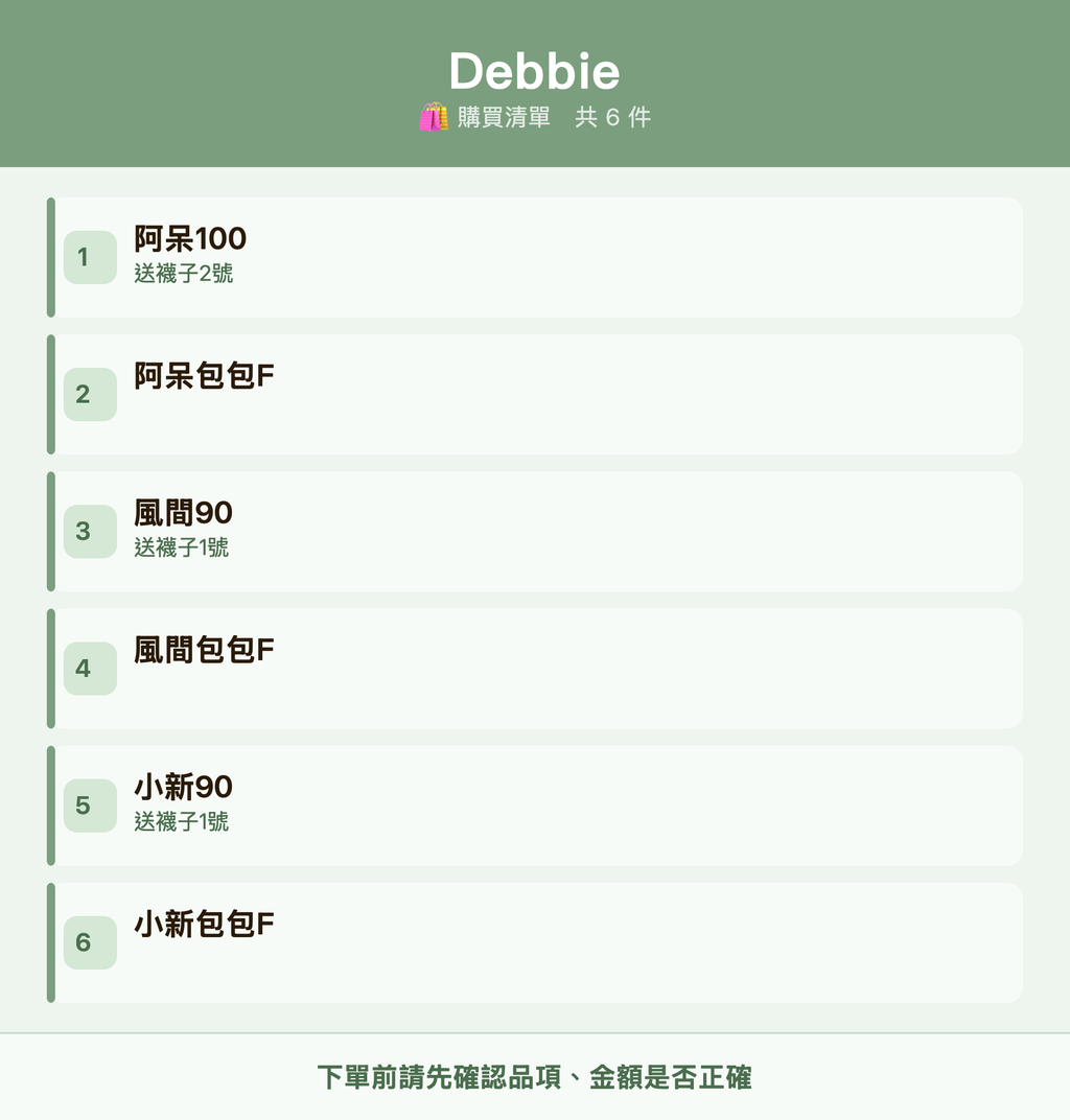 Debbie_購買清單