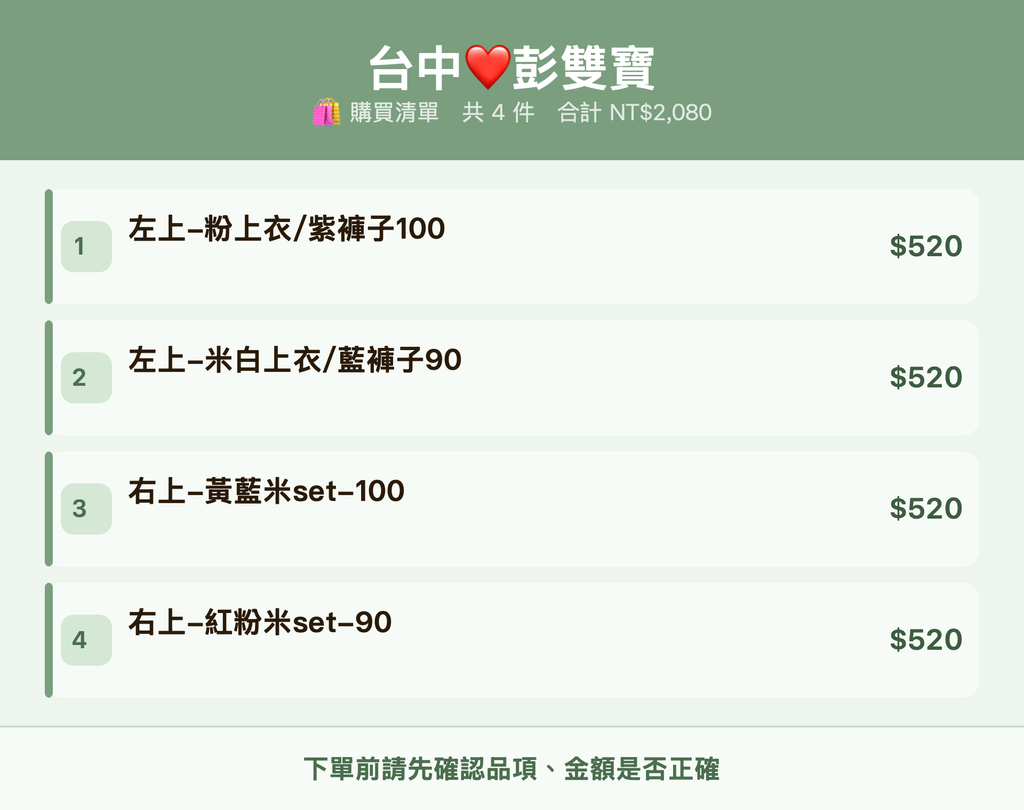 台中❤️彭雙寶_購買清單