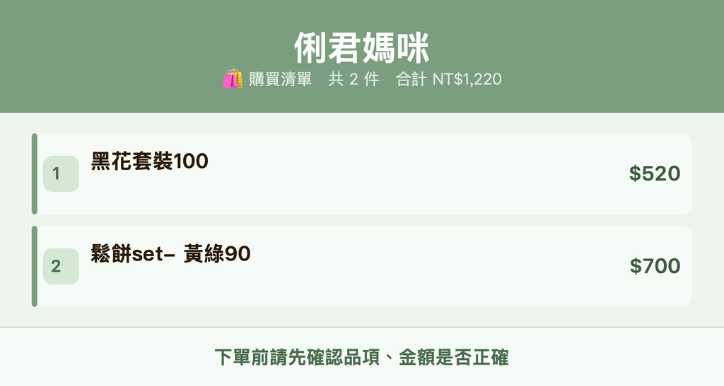 俐君媽咪_購買清單