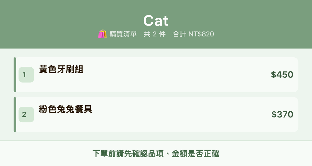 Cat_購買清單