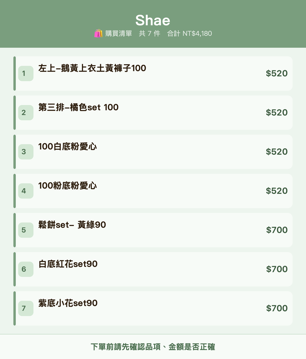 Shae_購買清單