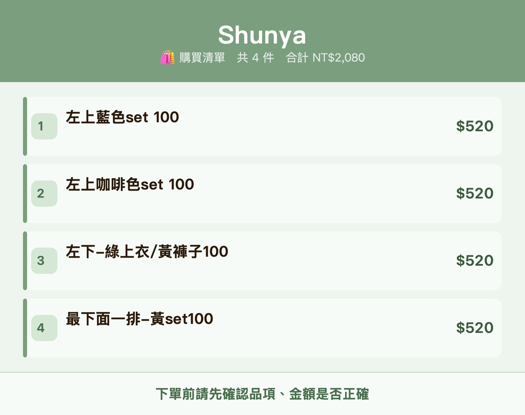 Shunya_購買清單