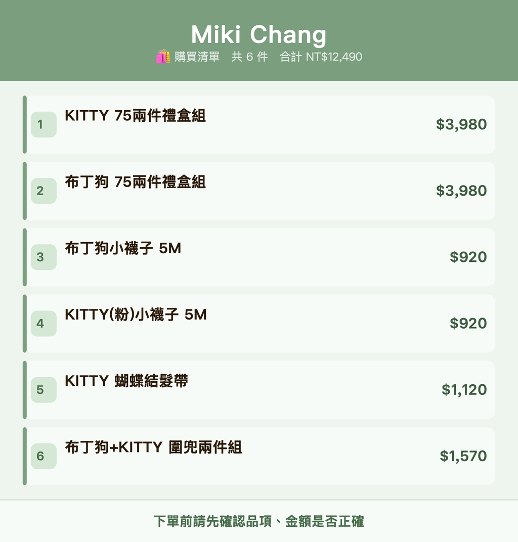 Miki Chang_購買清單