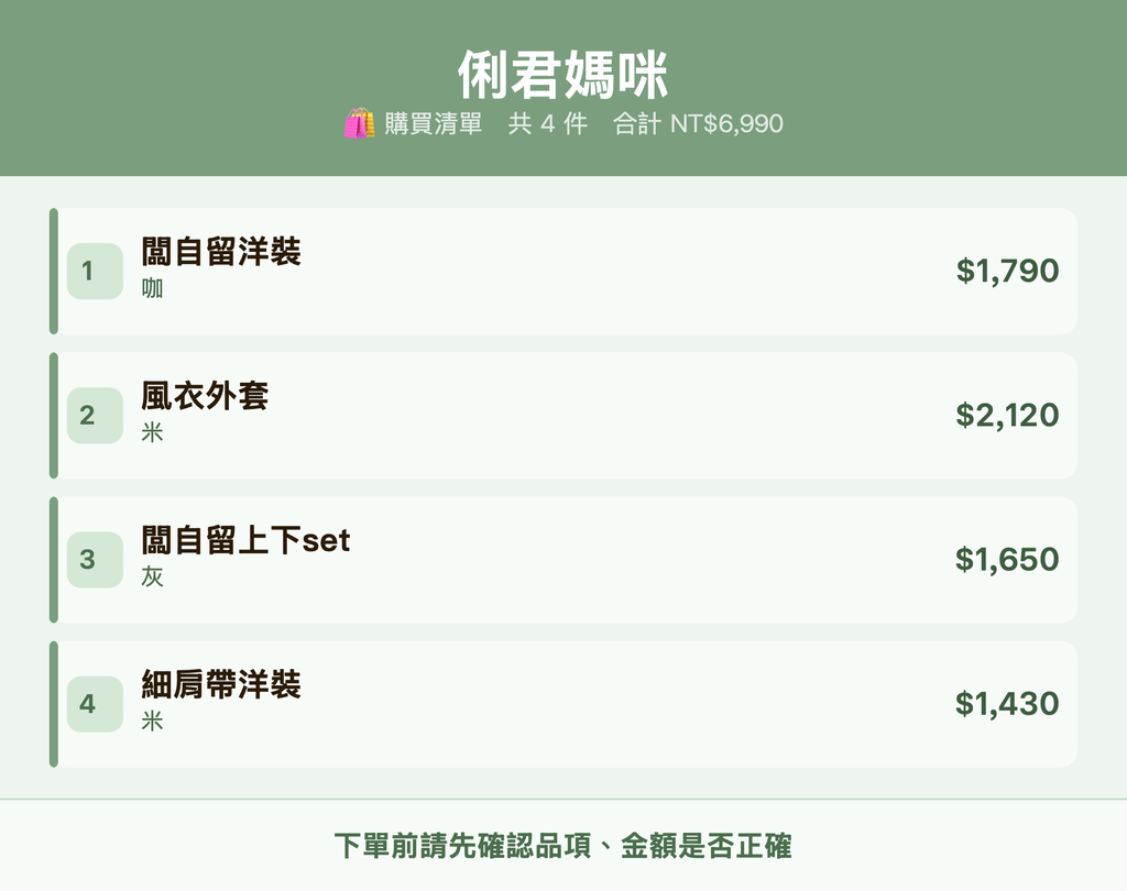 俐君媽咪_購買清單