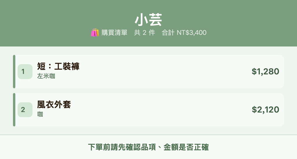 小芸_購買清單
