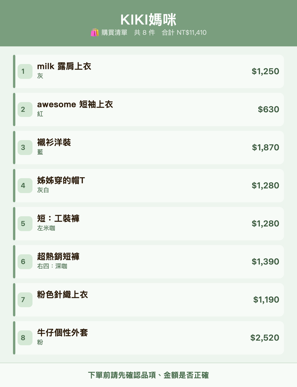KIKI媽咪_購買清單