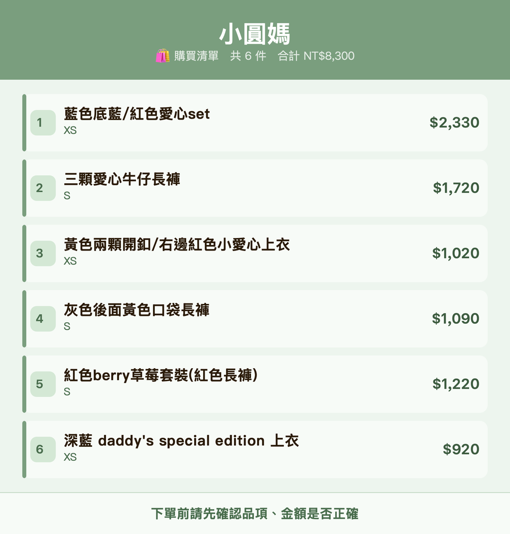 小圓媽_購買清單