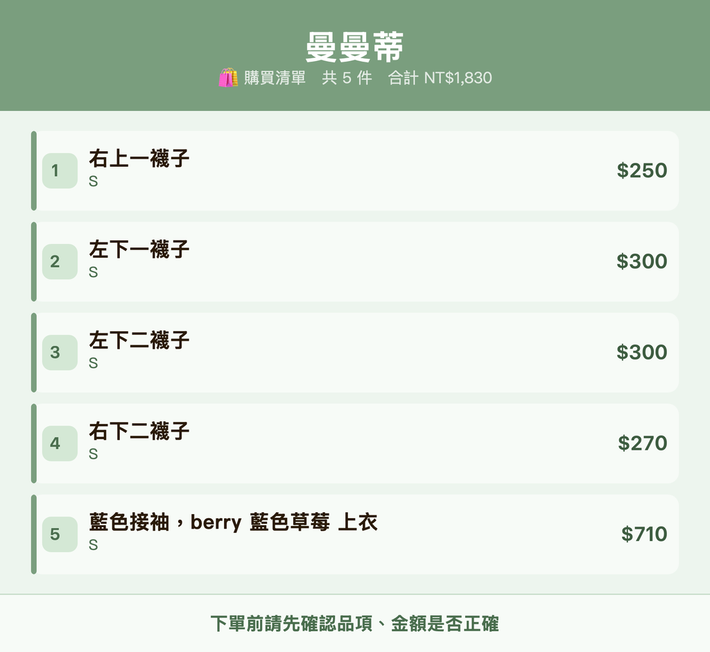 曼曼蒂_購買清單