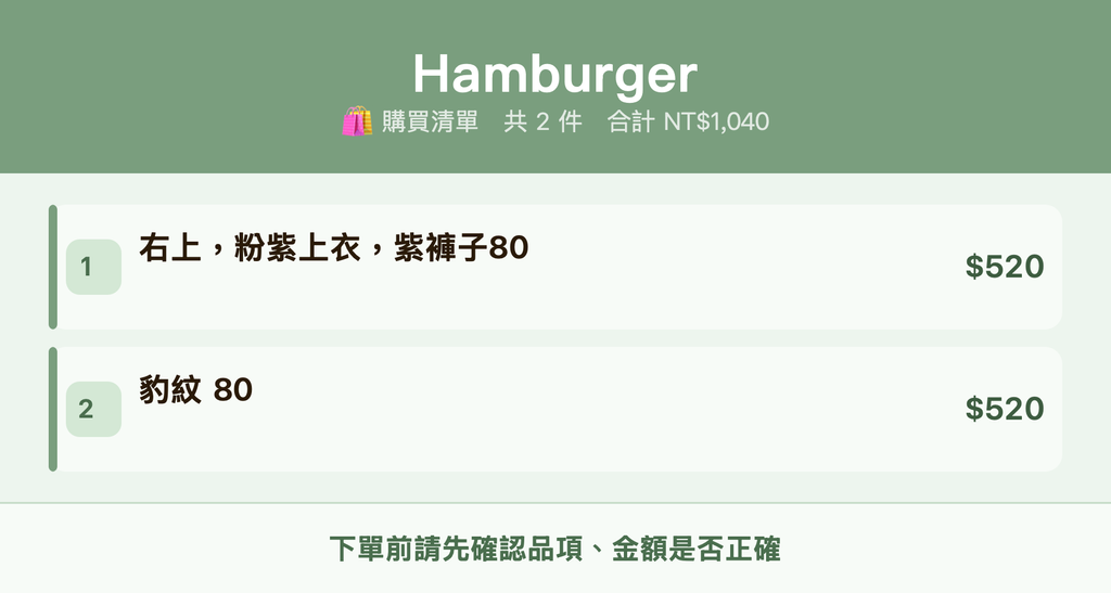 Hamburger_購買清單