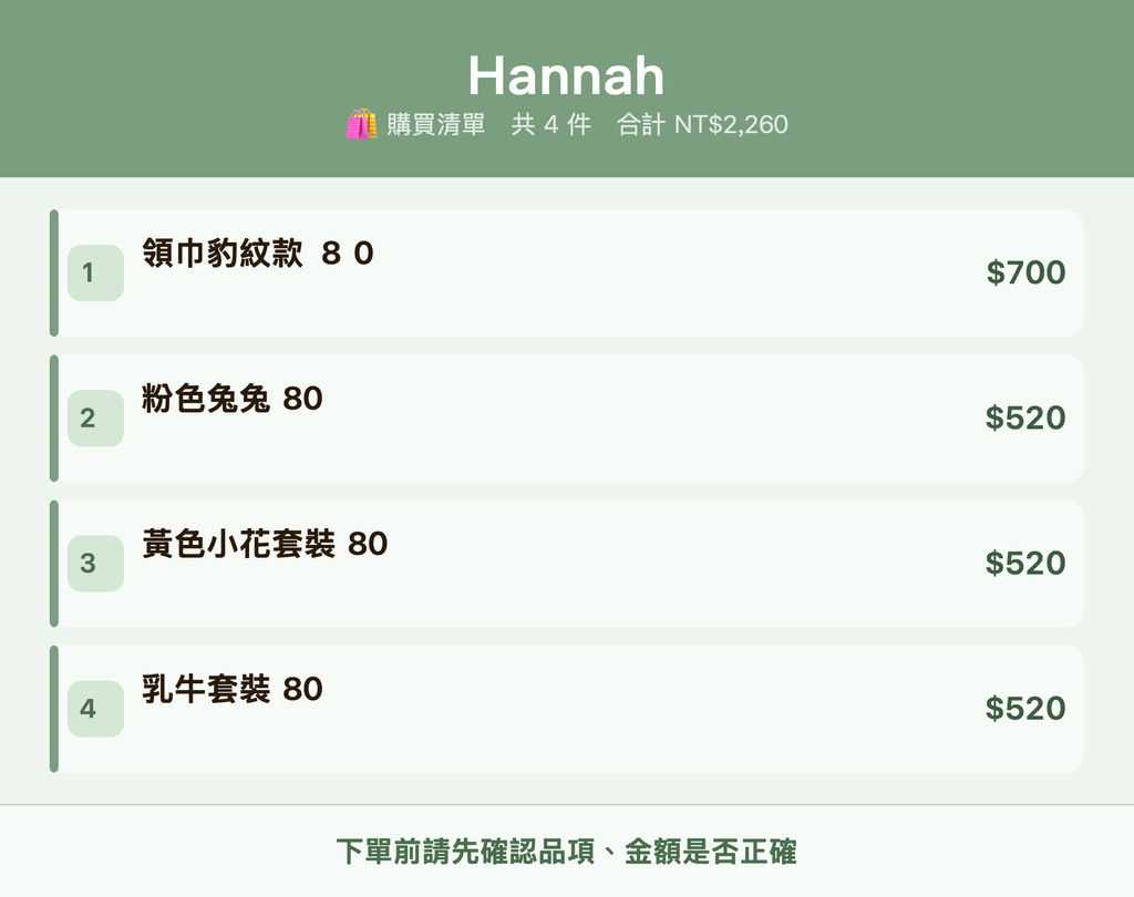 Hannah_購買清單