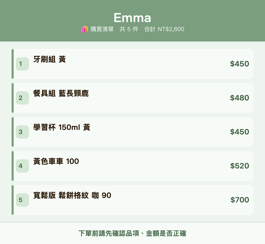 Emma_購買清單