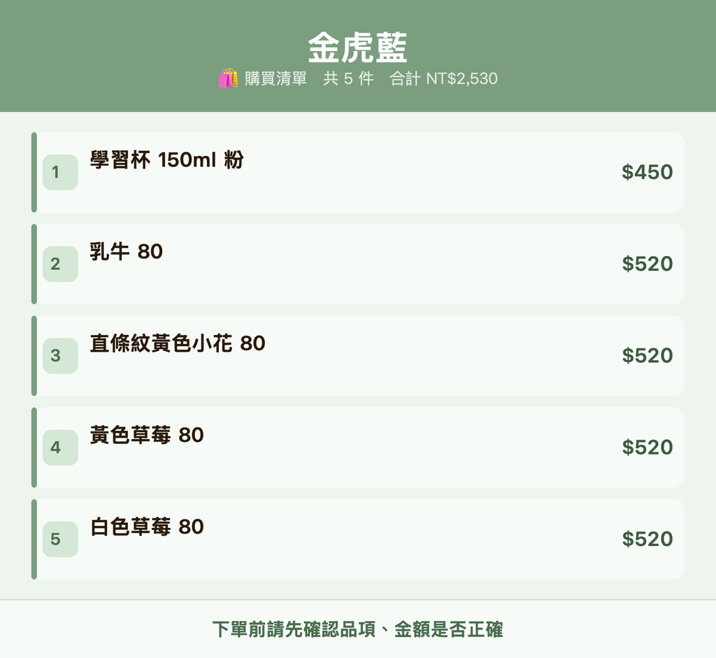 金虎藍_購買清單