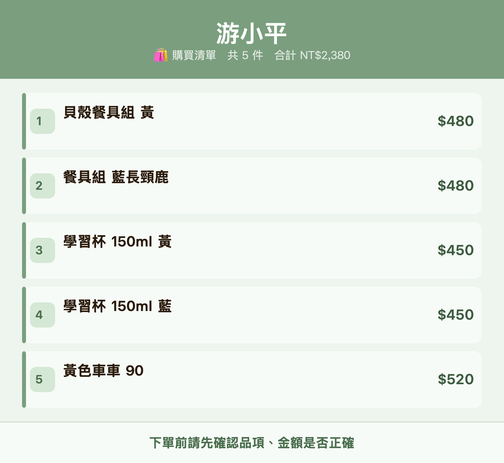 游小平_購買清單