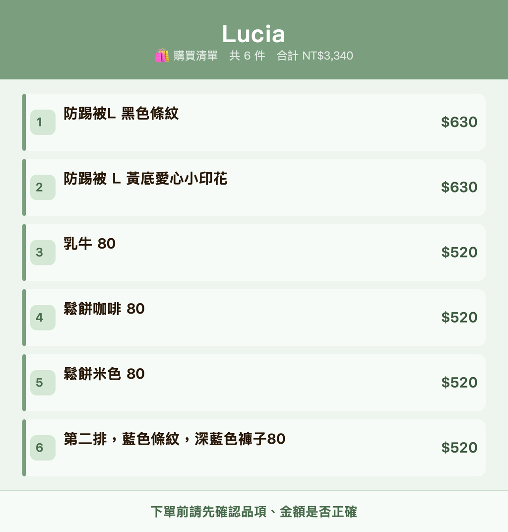 Lucia_購買清單