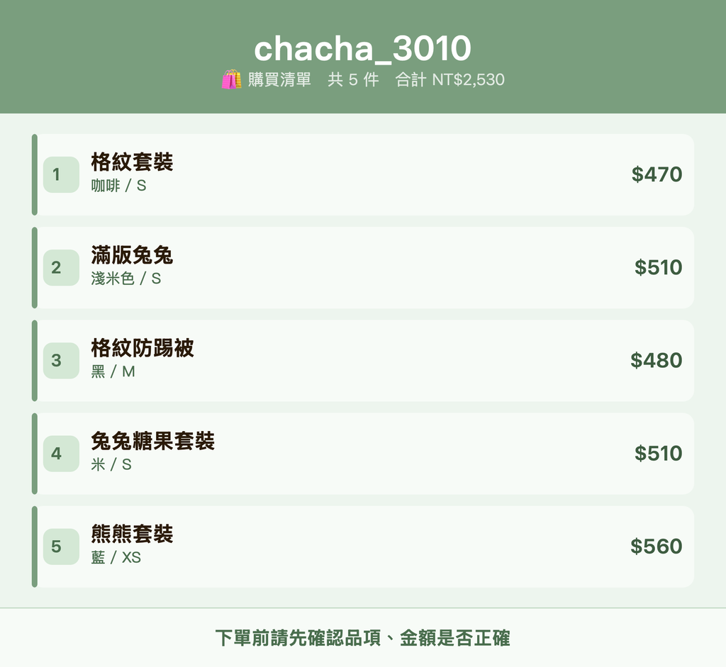 chacha_3010_購買清單