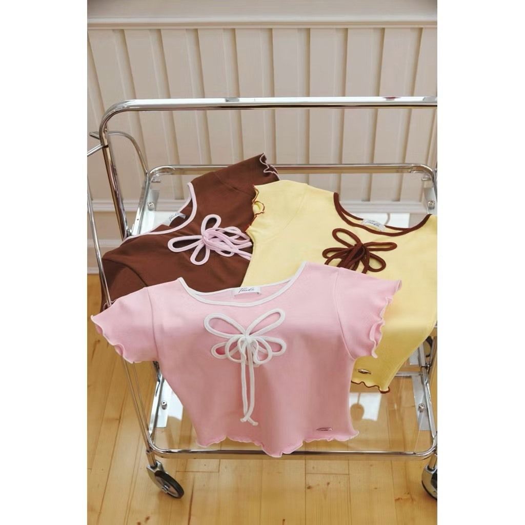 Flower Bow Tie Crop Top 三色1