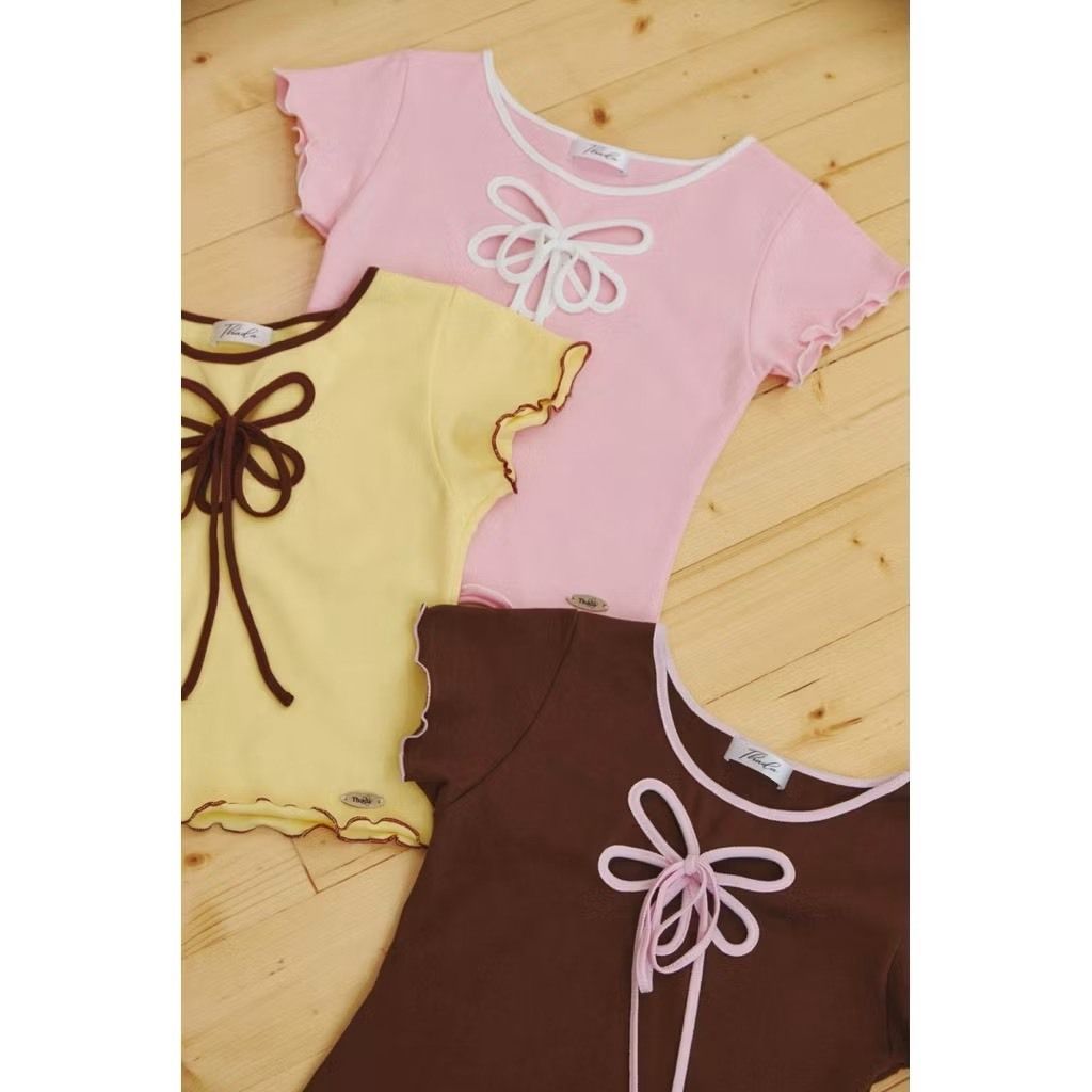 Flower Bow Tie Crop Top 三色2