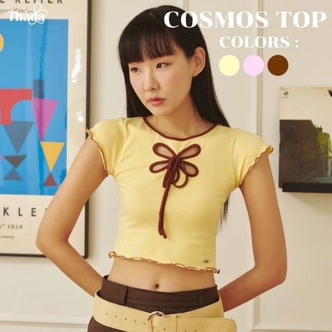 Flower Bow Tie Crop Top 黃1