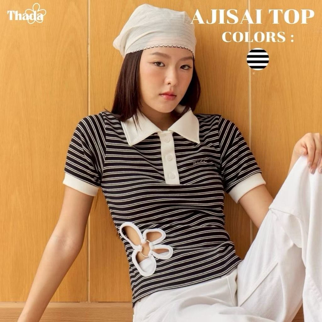 Ajisai Top 細條紋黑色1