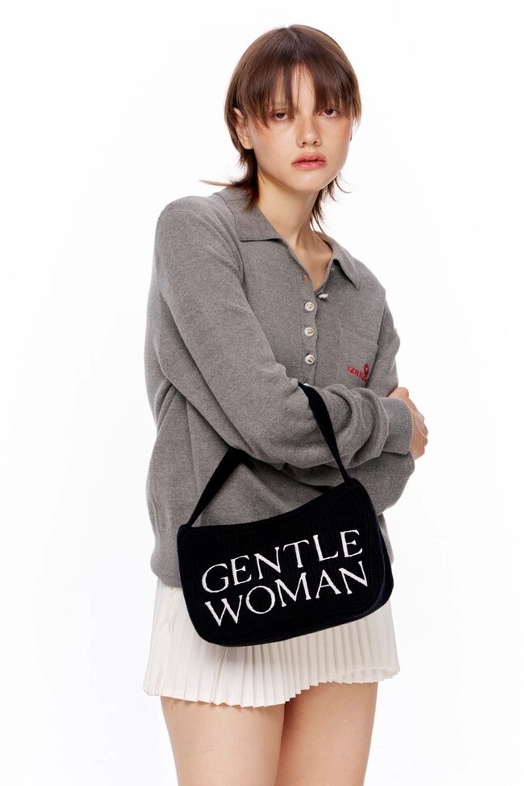 Preppy Knit Shoulder Bag 黑色4