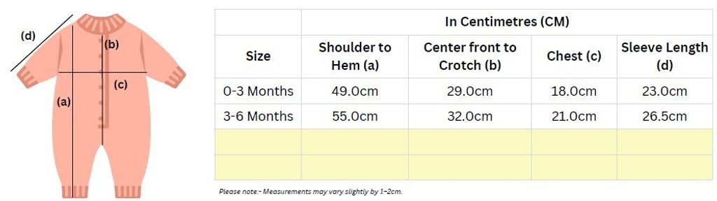 Baby Bamboo Romper Size Chart