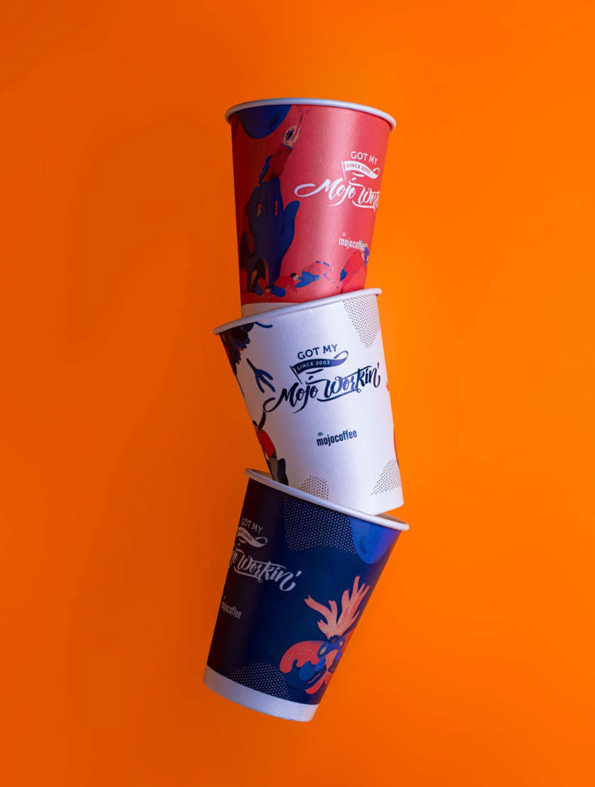 mojocoffee retail coffee packaging, Red Dot Design Award 2019 – set of four bags