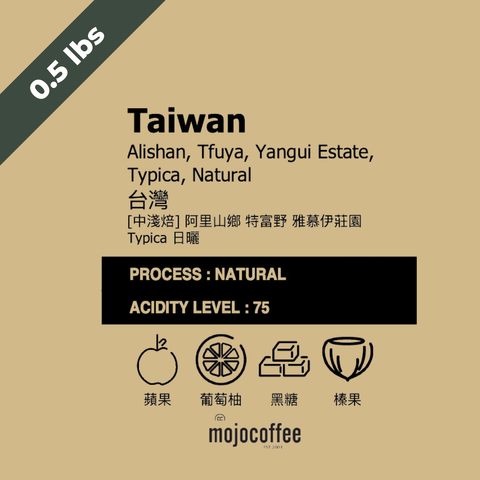 中淺  台灣 阿里山鄉 特富野 雅慕伊莊園 堤碧卡 日曬  0.5 lbs