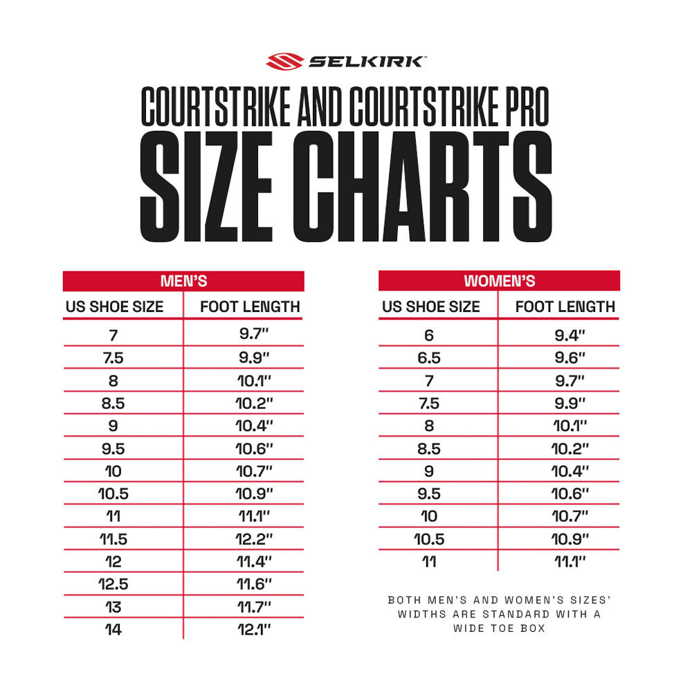 selkirk courtstrike size chart