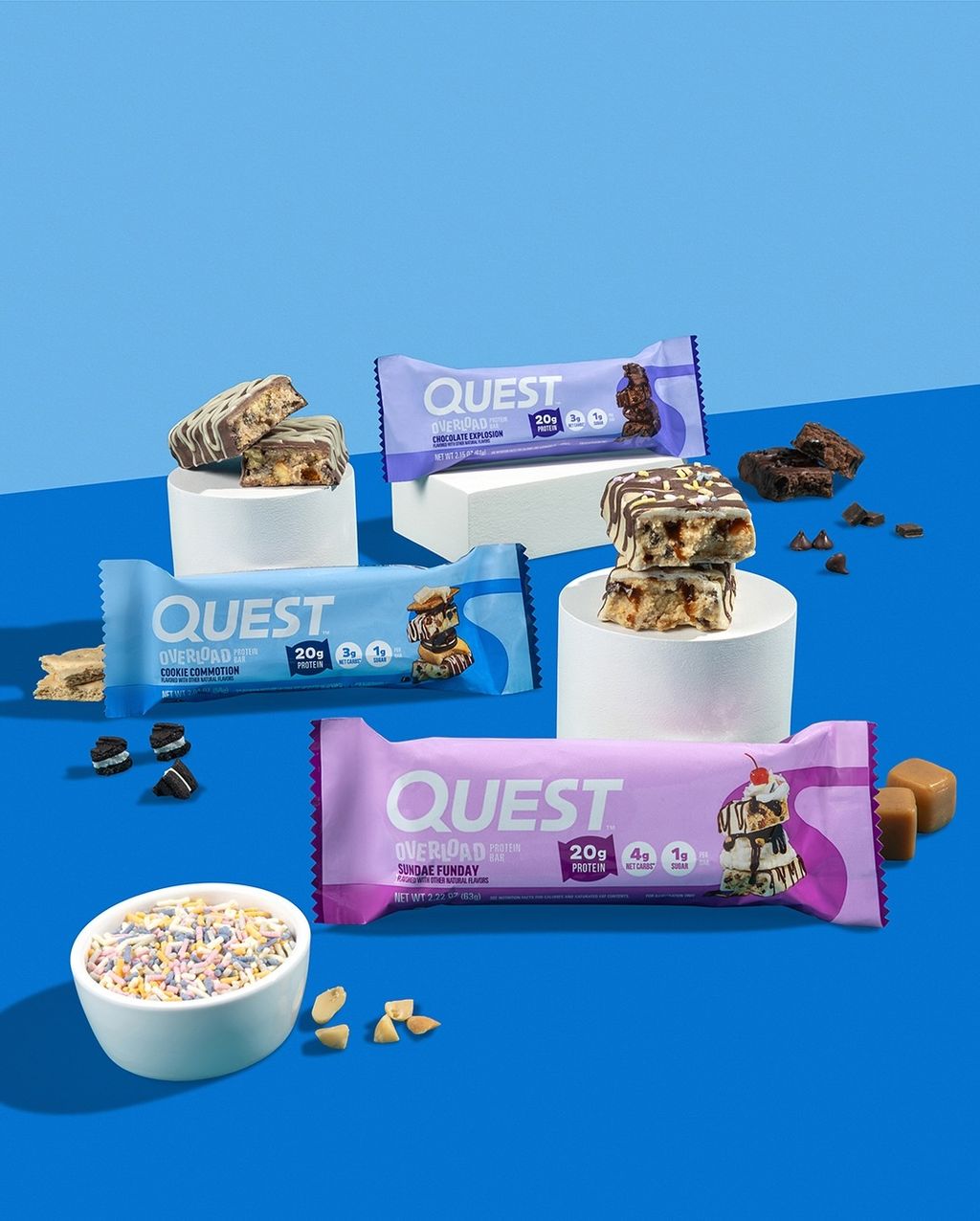 Introducing Quest Overload Protein Bars. Packed with more of the chunks, chips, & pieces you lov