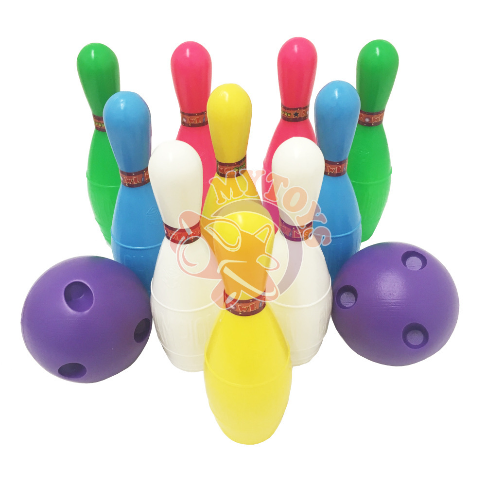 Hey! Play! Bowling Set- Indoor And Outdoor Use Includes 10 Wood Pins 2 Bowling Balls And Carrying Bag Red Arad1012