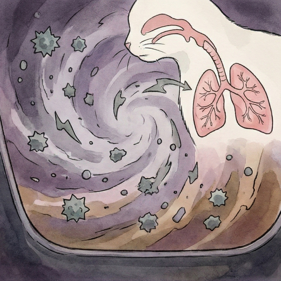 封閉式貓砂盆高濃度氨氣與 VOCs 刺激貓咪呼吸道黏膜及引發支氣管炎症