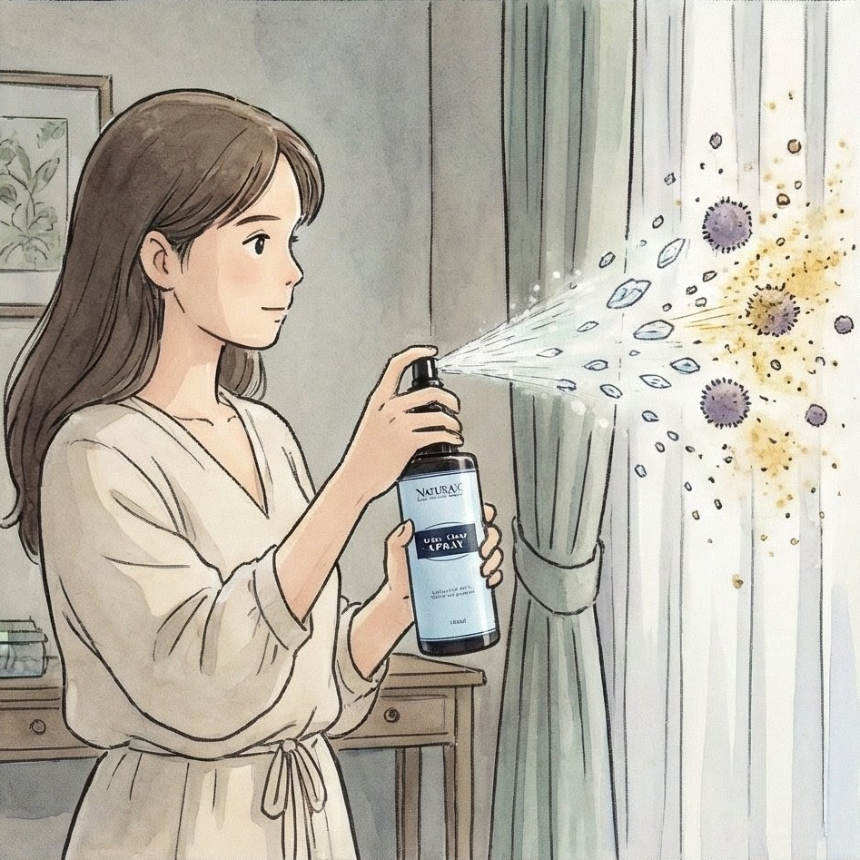 使用 NaturaX 淨立方噴霧主動催化分解窗簾織品上的三手菸分子