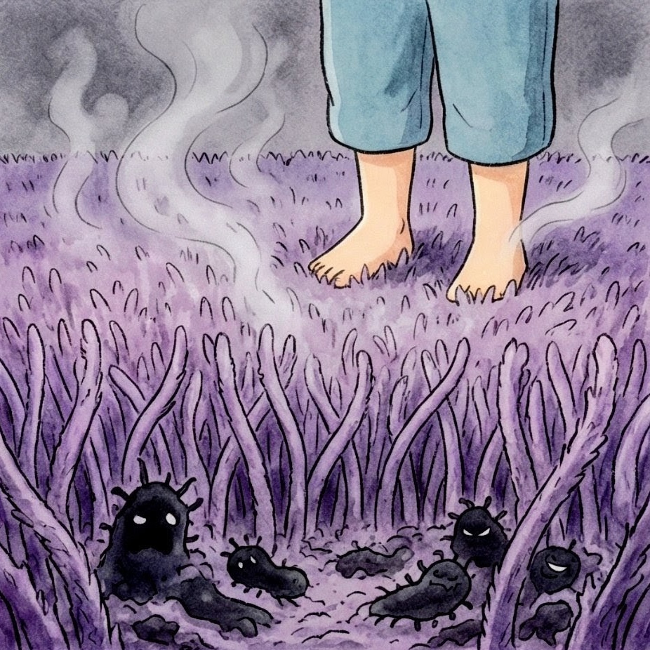 地毯深層細菌與過敏原示意圖：吸塵器難以清除的纖維根部生物污染