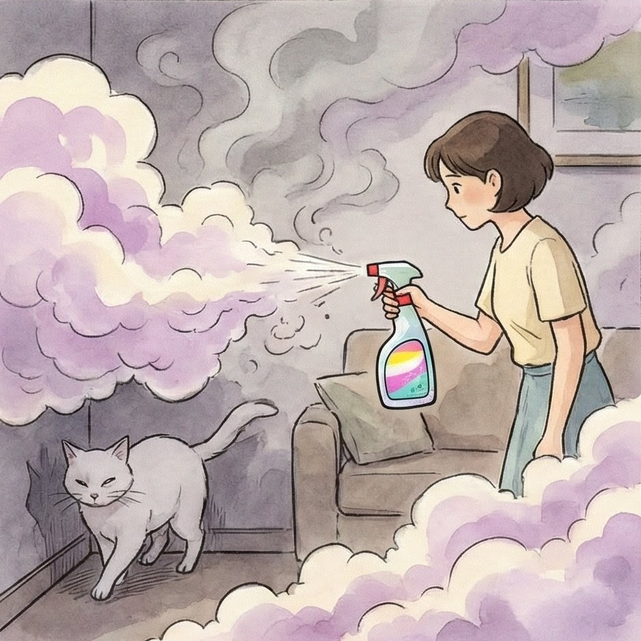 化學香精除臭噴霧遮蓋貓尿味造成的貓咪感官壓力與避盆誘因