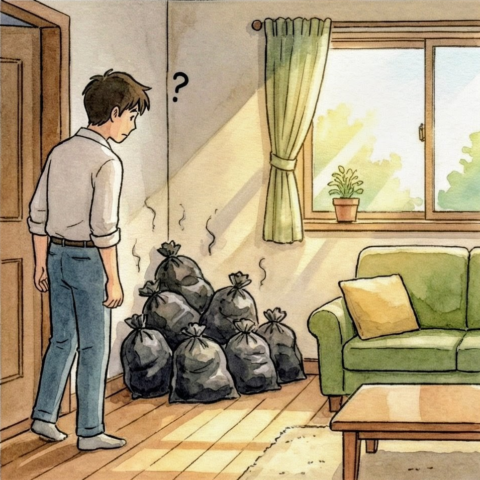 活性碳失效導致居家異味回流與二次污染危機示意圖-NaturaX淨立方空氣管理