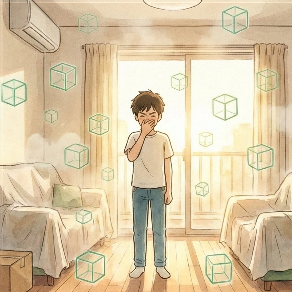 居家甲醛檢測 DIY 迷思：室內空氣中肉眼看不見的高濃度甲醛分子模擬圖