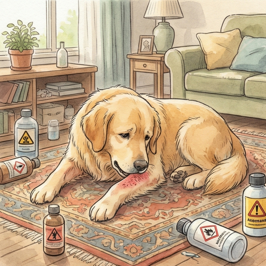 異位性皮膚炎狗狗啃咬發紅腳掌，居家環境化學致敏因子常是發炎主因