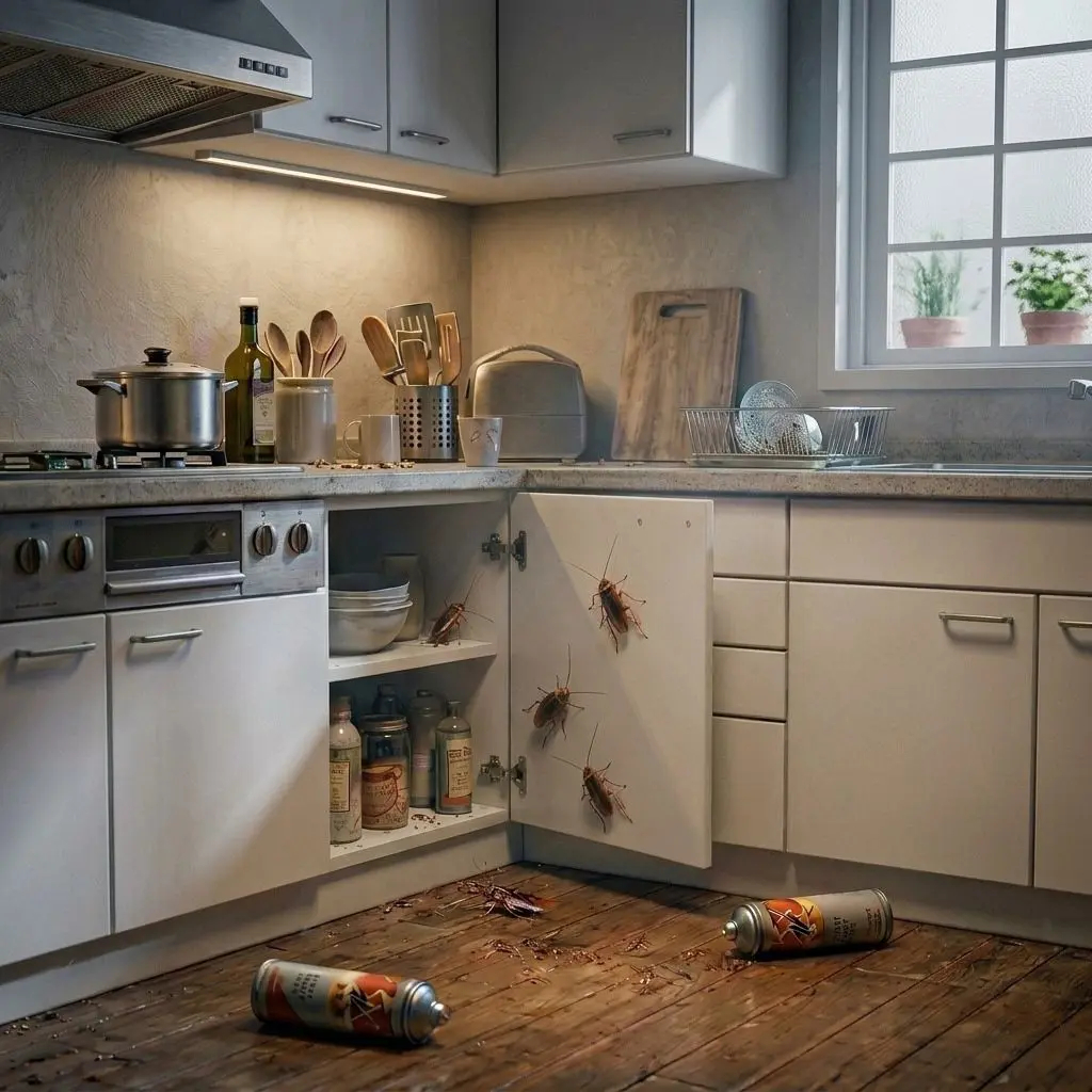 anxious-homeowner-using-chemical-cockroach-spray-at-midnight