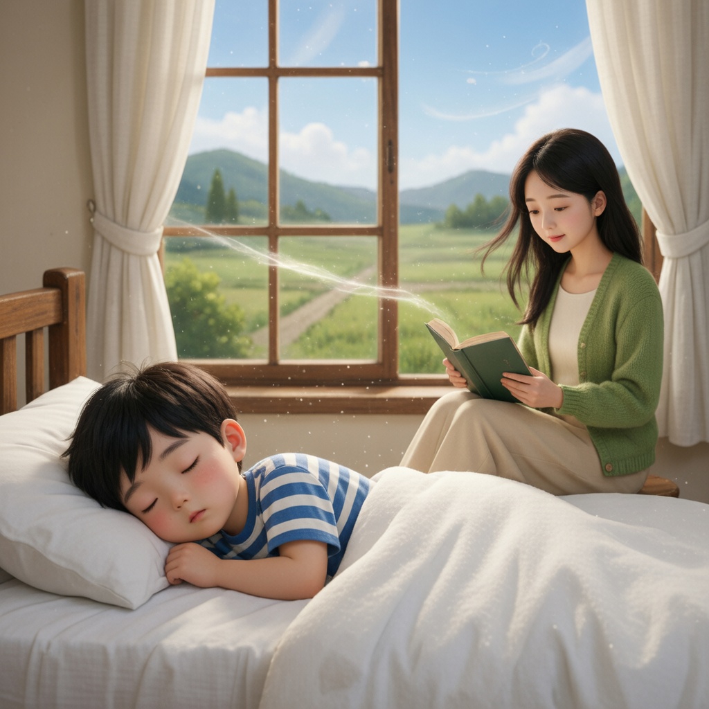 小孩在低敏防蚊屏障守護下安穩入睡，呈現淨立方 NaturaX 結合生物技術與居家守護美學的無毒防衛新基準