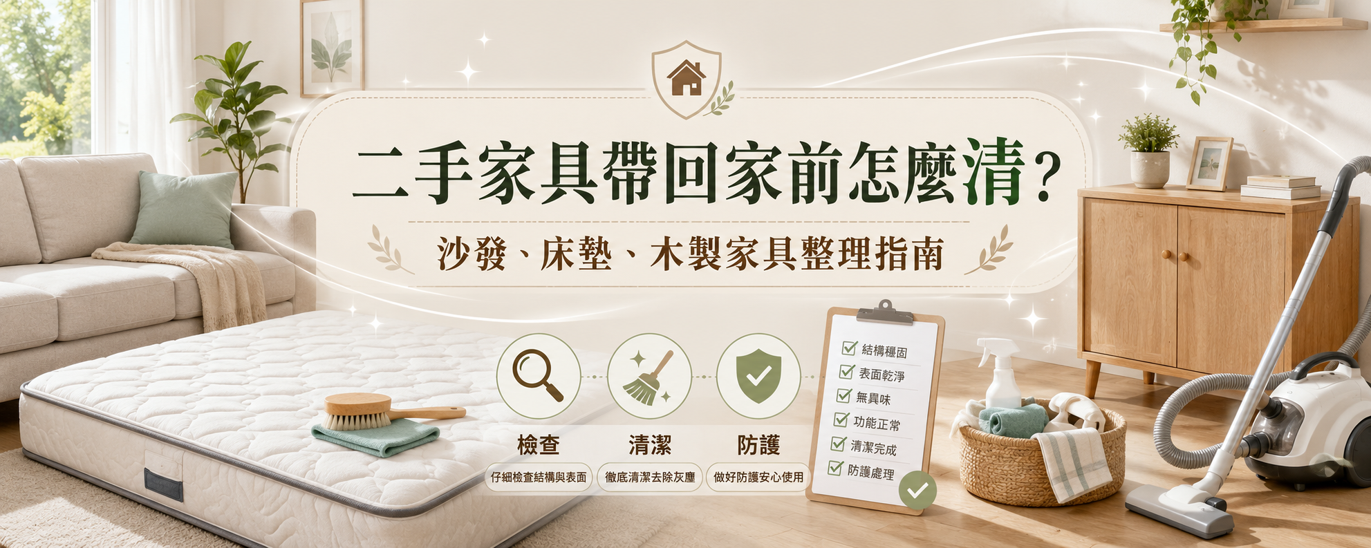 二手家具帶回家前怎麼清？沙發、床墊與木製家具的檢查整理指南