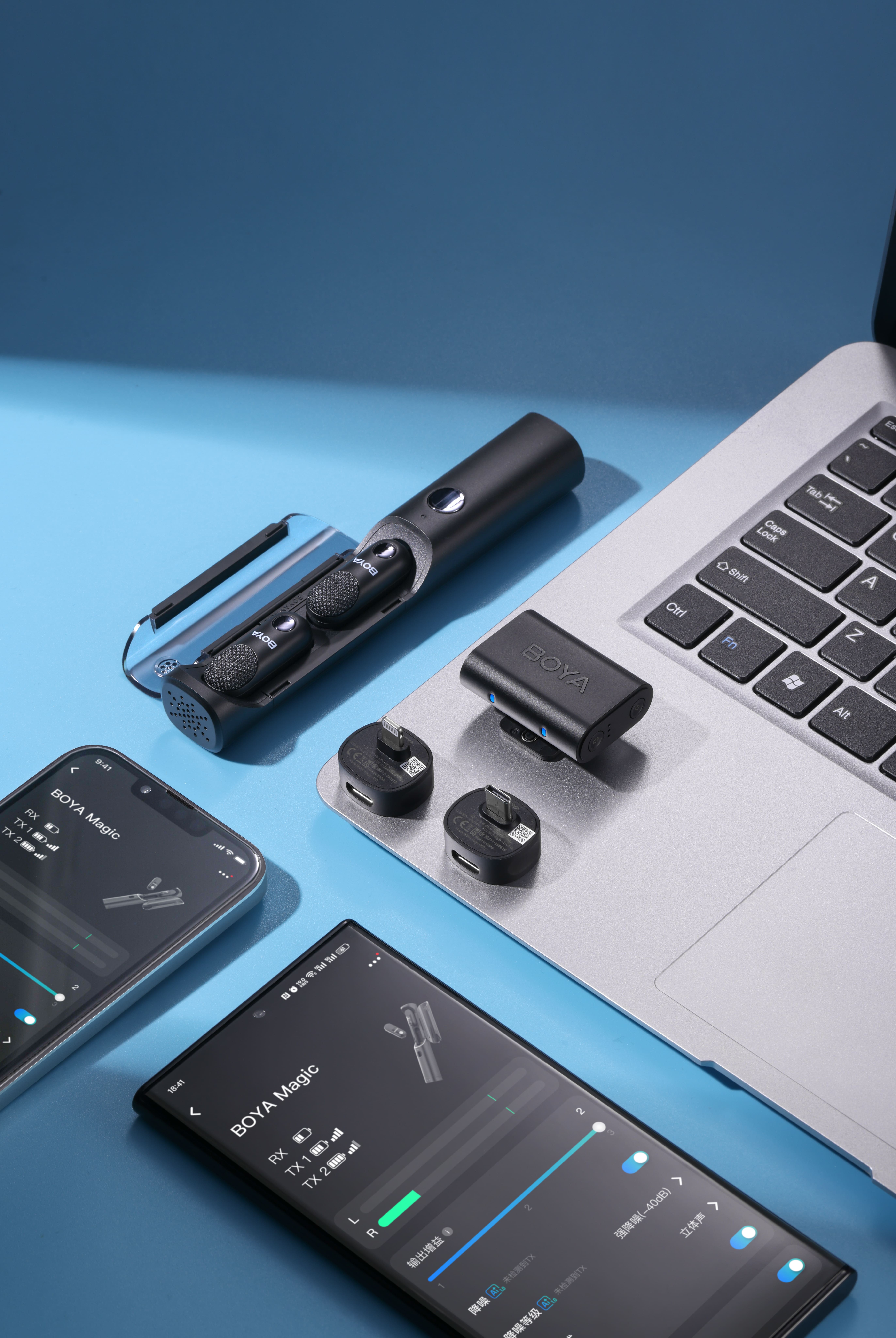 BOYA 發射器與接收器正面近拍