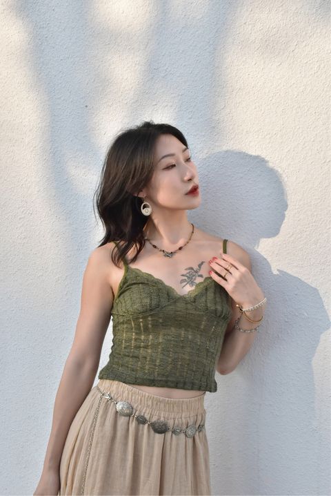 6202針織鏤空吊帶｜森林綠-1