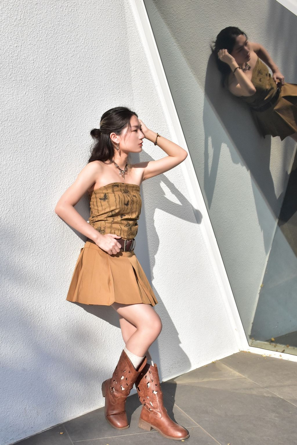 6203百褶短裙附皮帶-4