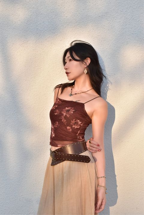 6204花卉印花網紗吊帶-1