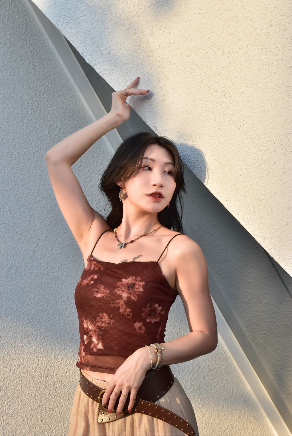 6204花卉印花網紗吊帶-3