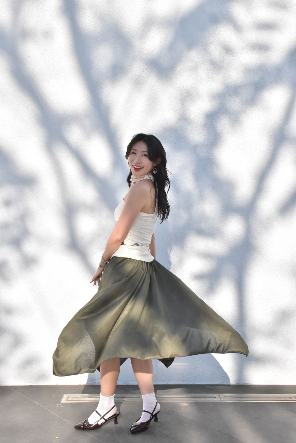 6205絲絨不規則半裙｜森林綠-1