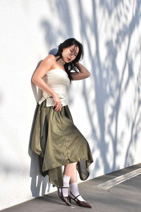 6205絲絨不規則半裙｜森林綠-8